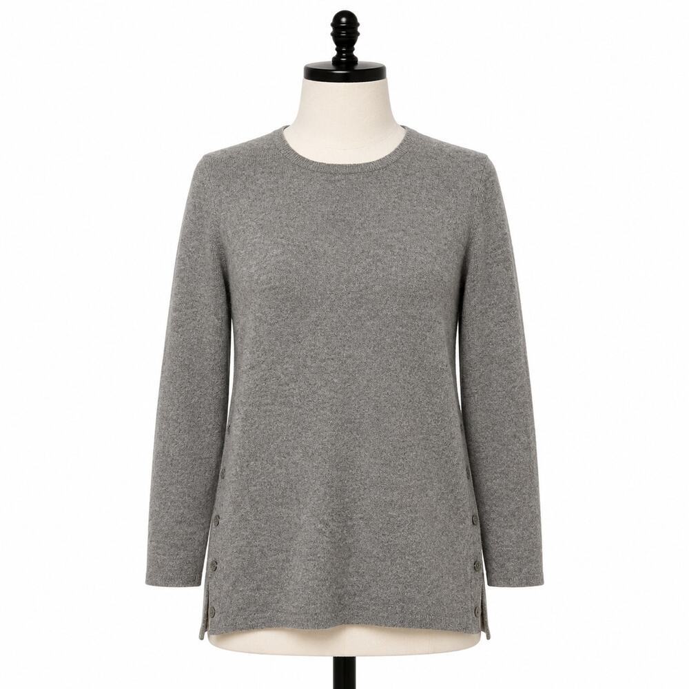 J McLaughlin Hendley Gray Cashmere Sweater Medium Crew Neck Side Button